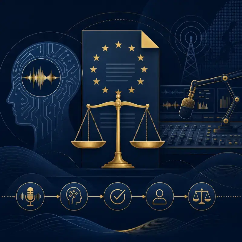 Titelbild für 2. August 2026 macht KI-Audio-Kennzeichnungen zum Test für Radio-Workflows